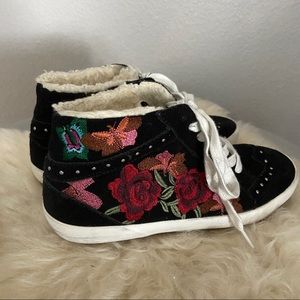 zara girls embroidered high top suede sneakers